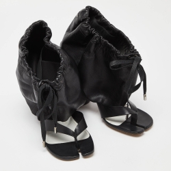 Pre Owned Maison Martin Margiela Black Leather Thong Ankle Cuff Block Heel Sandals Size 39