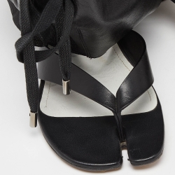 Pre Owned Maison Martin Margiela Black Leather Thong Ankle Cuff Block Heel Sandals Size 39