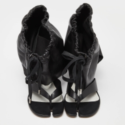 Pre Owned Maison Martin Margiela Black Leather Thong Ankle Cuff Block Heel Sandals Size 39