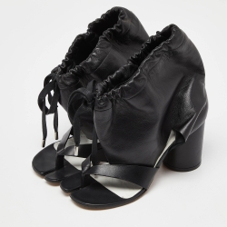 Pre Owned Maison Martin Margiela Black Leather Thong Ankle Cuff Block Heel Sandals Size 39