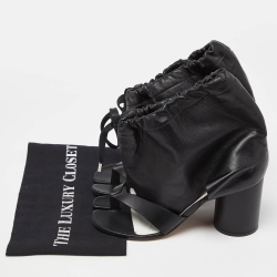 Pre Owned Maison Martin Margiela Black Leather Thong Ankle Cuff Block Heel Sandals Size 39
