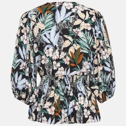 Maje Multicolor Printed Smocked V Neck Top XL