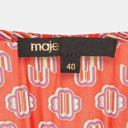 Maje Red Monogram Print Crepe Midi Dress L