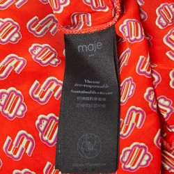 Maje Red Monogram Print Crepe Midi Dress L