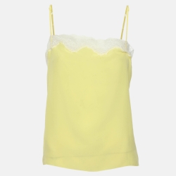 Pre Owned Maje Yellow/White Crepe/Lace Camisole L