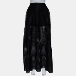 Black Perforated Mesh Pleated Maxi Skirt