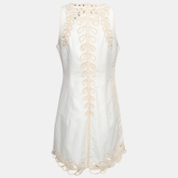 Pre Owned Maje White/Beige Embroidered Cotton Mini Dress L