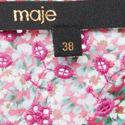 Pre Owned Maje Pink Embroidered Floral Print Cotton Ruched Mini Dress M
