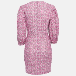 Pre Owned Maje Pink Embroidered Floral Print Cotton Ruched Mini Dress M