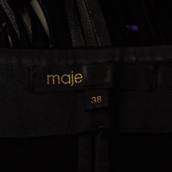 Pre Owned Maje Black Leather Fringed Short Skirt M