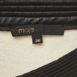 Pre Owned Maje White Leather Trim Wool Blend Mini Skirt M