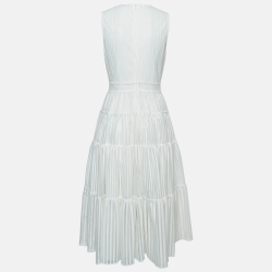 Pre Owned Maje White Stripe Jacquard Raya Tiered Midi Dress L