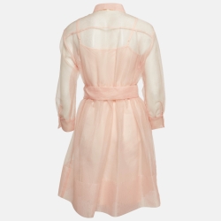 Maje Pink Organza Belted Mini Shirt Dress M