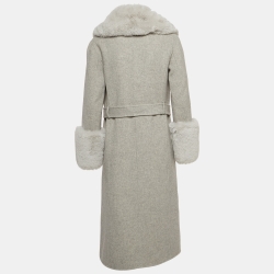 Maje Grey Wool Blend Fur Detailed Long Coat S