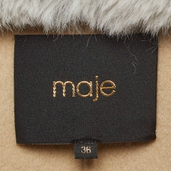 Maje Grey Wool Blend Fur Detailed Long Coat S