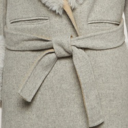 Maje Grey Wool Blend Fur Detailed Long Coat S
