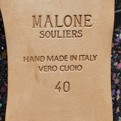 Pre Owned Malone Souliers Navy Blue Coarse Glitter Robyn Ankle Strap Flats Size 40