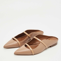 Pre Owned Malone Souliers Beige Leather Maureen Pointed Toe Flat Mules Size 37