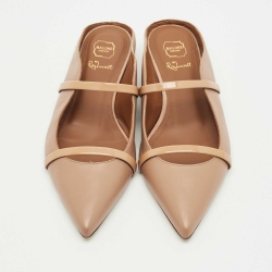 Pre Owned Malone Souliers Beige Leather Maureen Pointed Toe Flat Mules Size 37