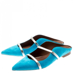 Pre Owned Malone Souliers Blue Suede Maureen Pointed Toe Mules Size 39