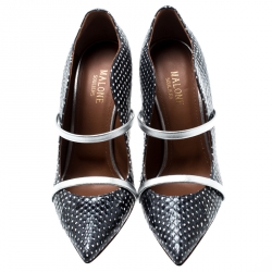 Pre Owned Malone Souliers Monochrome Polka Dot Snakeskin Leather Maureen Pumps Size 39