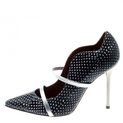 Pre Owned Malone Souliers Monochrome Polka Dot Snakeskin Leather Maureen Pumps Size 39