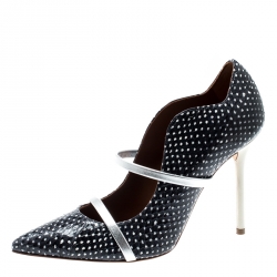 Pre Owned Malone Souliers Monochrome Polka Dot Snakeskin Leather Maureen Pumps Size 39