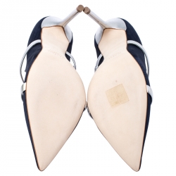 Pre Owned Malone Souliers Blue Moire Fabric Maureen Pointed Toe Pumps Size 38.5