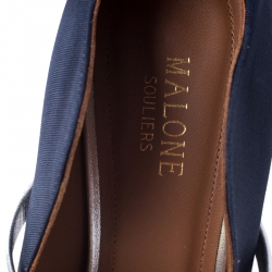 Pre Owned Malone Souliers Blue Moire Fabric Maureen Pointed Toe Pumps Size 38.5