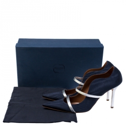 Pre Owned Malone Souliers Blue Moire Fabric Maureen Pointed Toe Pumps Size 38.5