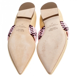 Pre Owned Malone Souliers Beige Raffia And Braided Elastic Martina Luwolt Pointed Toe Ballet Flats Size 37