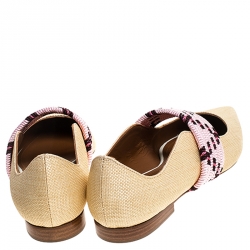 Pre Owned Malone Souliers Beige Raffia And Braided Elastic Martina Luwolt Pointed Toe Ballet Flats Size 37