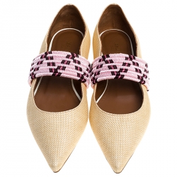 Pre Owned Malone Souliers Beige Raffia And Braided Elastic Martina Luwolt Pointed Toe Ballet Flats Size 37