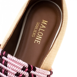 Pre Owned Malone Souliers Beige Raffia And Braided Elastic Martina Luwolt Pointed Toe Ballet Flats Size 37