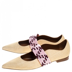 Pre Owned Malone Souliers Beige Raffia And Braided Elastic Martina Luwolt Pointed Toe Ballet Flats Size 37