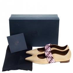 Pre Owned Malone Souliers Beige Raffia And Braided Elastic Martina Luwolt Pointed Toe Ballet Flats Size 37