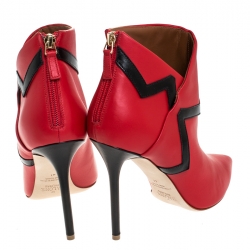 Pre Owned Malone Souliers By Emanuel Ungaro Red Leather Pointed Toe Ankle Booties Size 41