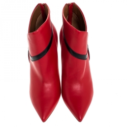 Pre Owned Malone Souliers By Emanuel Ungaro Red Leather Pointed Toe Ankle Booties Size 41