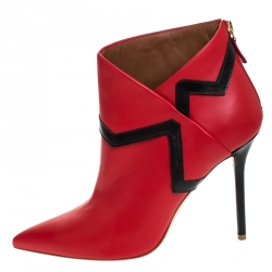 Pre Owned Malone Souliers By Emanuel Ungaro Red Leather Pointed Toe Ankle Booties Size 41