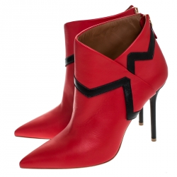 Pre Owned Malone Souliers By Emanuel Ungaro Red Leather Pointed Toe Ankle Booties Size 41