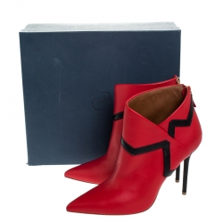 Pre Owned Malone Souliers By Emanuel Ungaro Red Leather Pointed Toe Ankle Booties Size 41