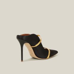 Pre Owned Malone Souliers Black Maureen Satin Mules Size IT 36