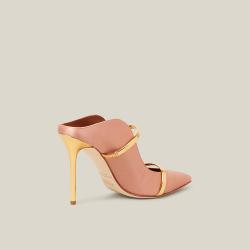Pre Owned Malone Souliers Pink Maureen Leather-Trimmed Satin Mules Size IT 41