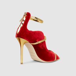 Pre Owned Malone Souliers Red Mika Velvet Sandals Size IT 39