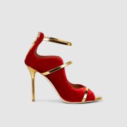 Pre Owned Malone Souliers Red Mika Velvet Sandals Size IT 39