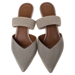 Pre Owned Malone Souliers Grey Lizard Leather Maisie Mule Sandals Size 39.5