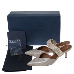 Pre Owned Malone Souliers Grey Lizard Leather Maisie Mule Sandals Size 39.5