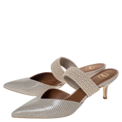 Pre Owned Malone Souliers Grey Lizard Leather Maisie Mule Sandals Size 39.5