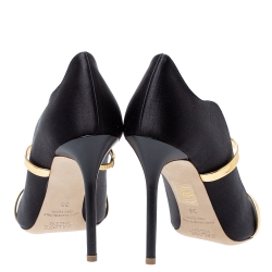 Pre Owned Malone Souliers Black Satin And Leather Maureen Pointed Toe Pumps Size 38