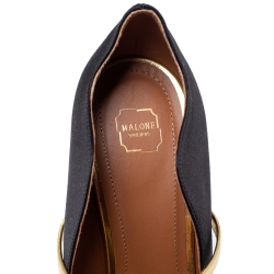 Pre Owned Malone Souliers Black Satin And Leather Maureen Pointed Toe Pumps Size 38